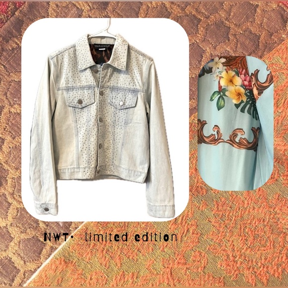 ๐ท๏ธ๐๐ light blue denim crystal button up denim jacket with design lining - Picture 4 of 17